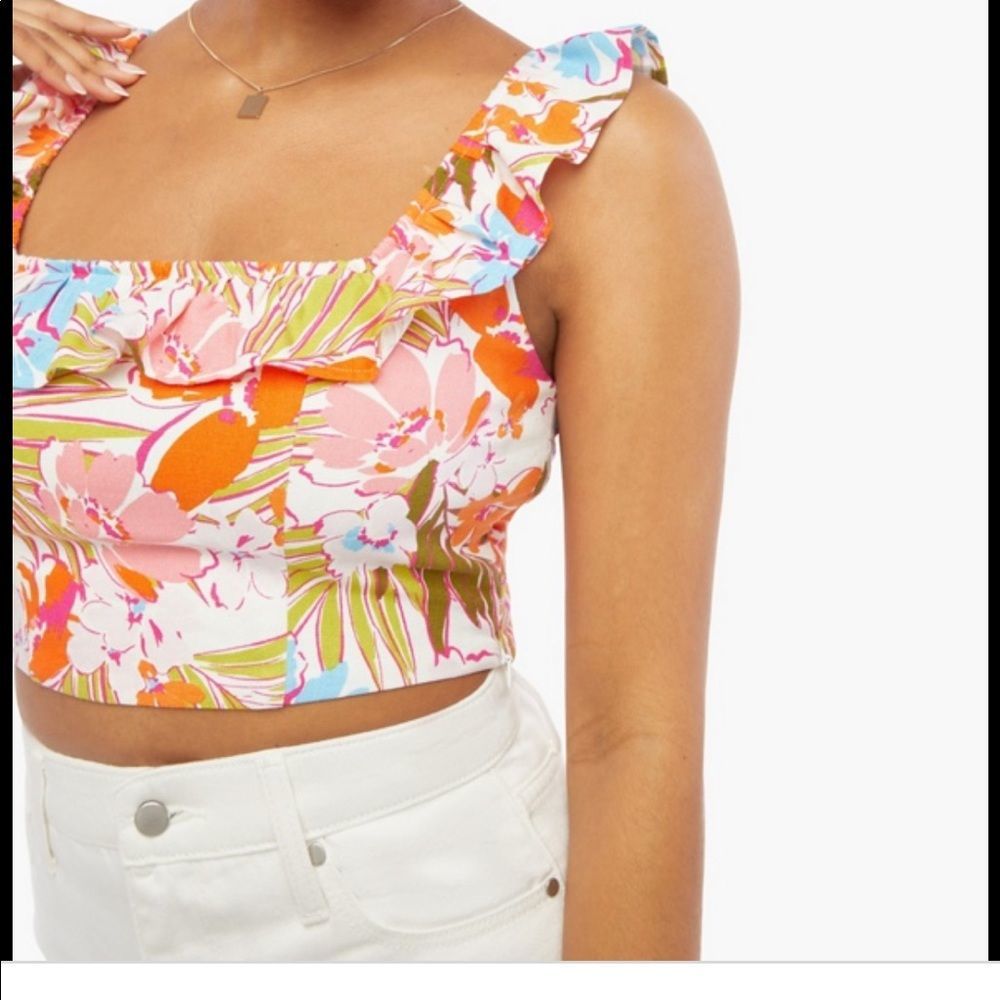ruffle crop top & high waisted flared shirt palm beach floral 2 pc nwt - Picture 2 of 7